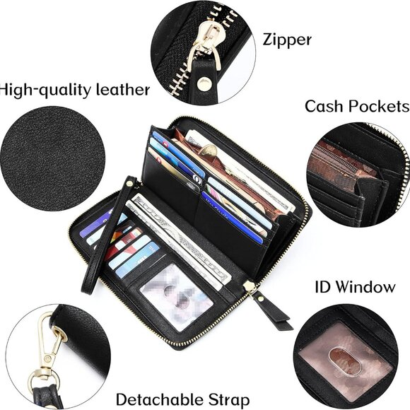 Wristlet Wallets for Women PU Leather RFID Blocking Zip Around Long Phone Clutch - Picture 5 of 6